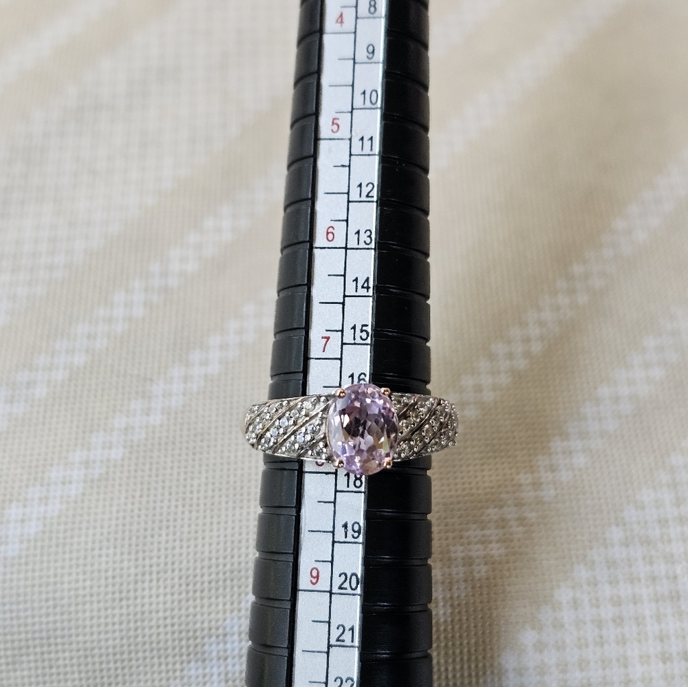 Natural Pink Kunzite & Diamond Ring 18k Rose Gold Sterling Silver Size 7.5 - Picture 7 of 12
